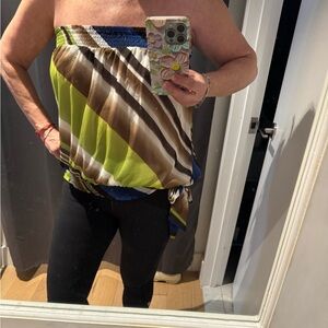 Multicolor Patterned Strapless shirt with Tie Detail